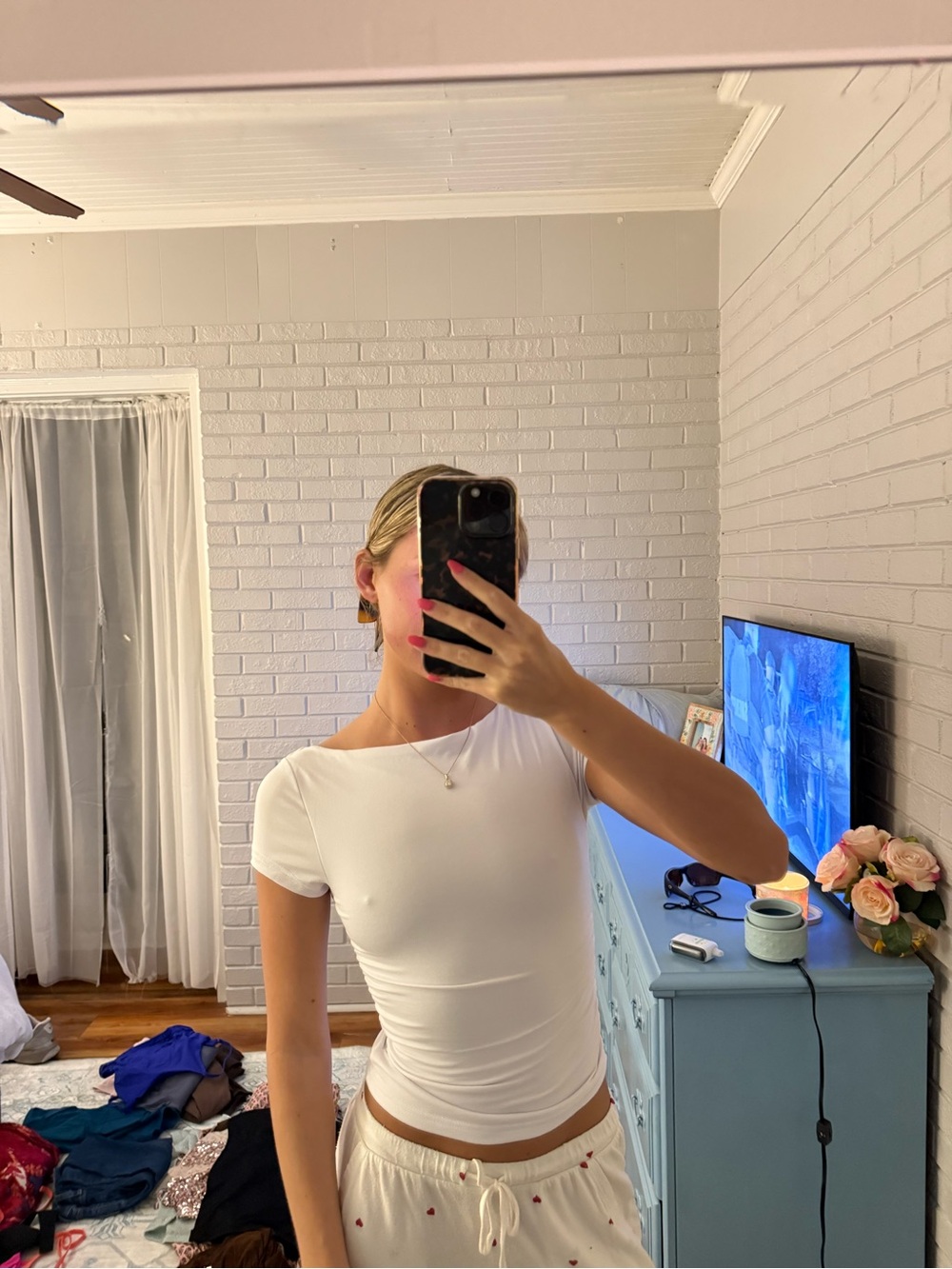 T.J.Maxx White Short-Sleeve Fitted Crew Top